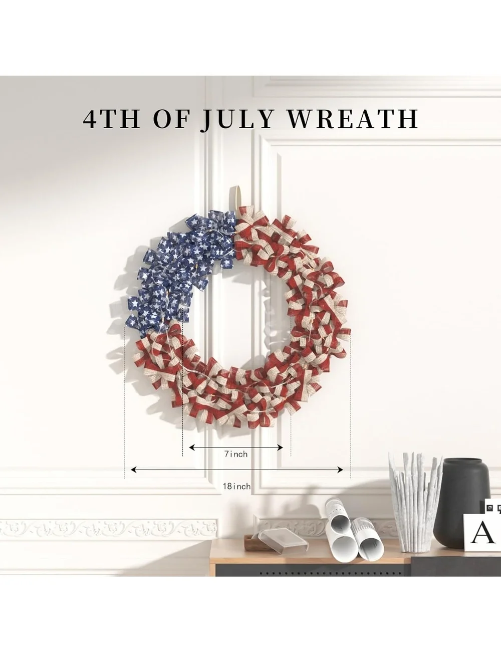 Patriotic LED Flag Ribbon Wreath - Home Holiday Decor